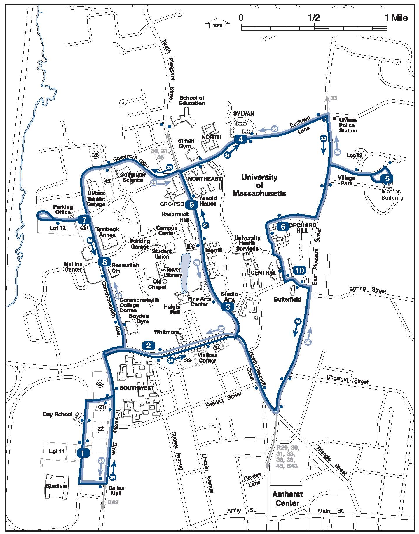 B43 Bus Route Map 34 Orchard Hill/Mullins Center Northbound - Transportation Services - Umass  Amherst